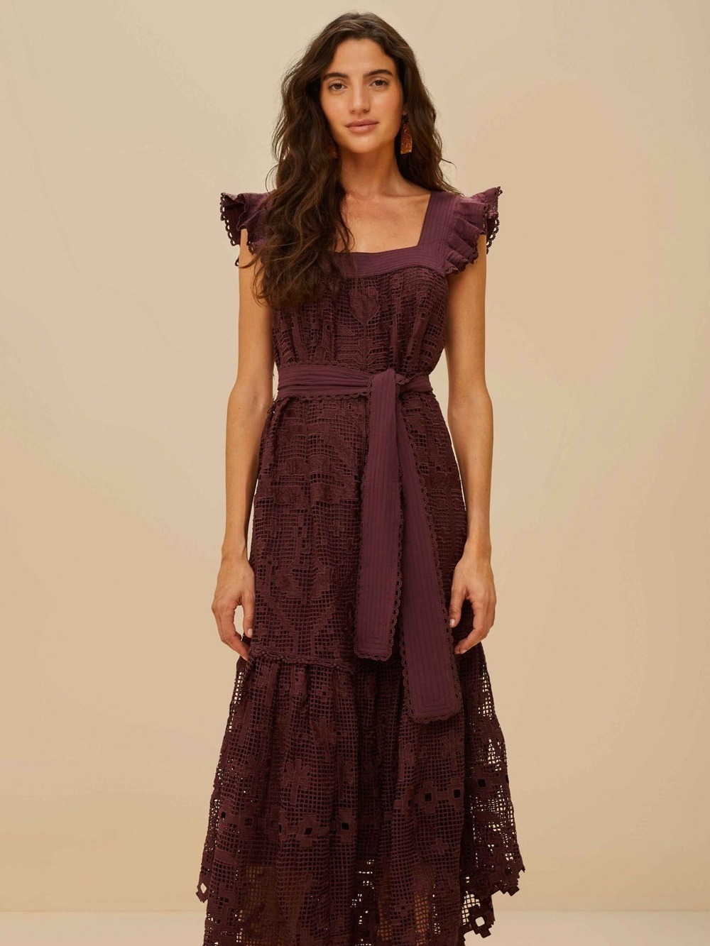 Farm Rio Brown Pineapple Guipure Midi Dress - Picture 2 of 10